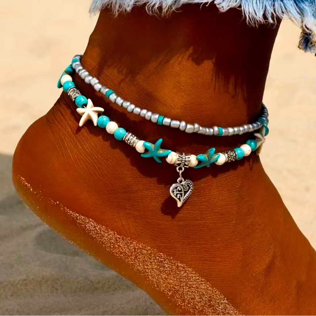 Bohemian Style Heart Pendant Stackable Anklet Bohemian Style Heart Pendant Stackable Anklet